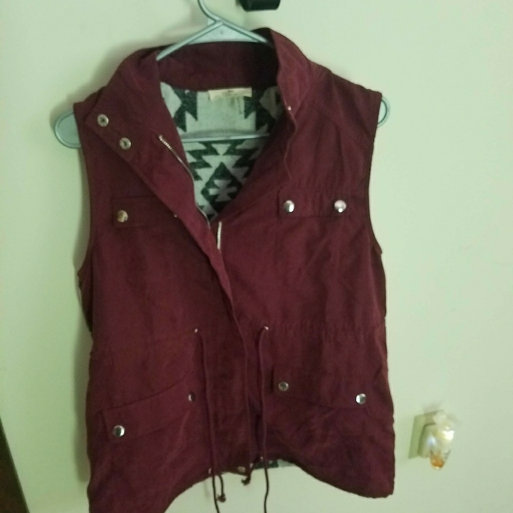 Burgundy vest with Aztec back